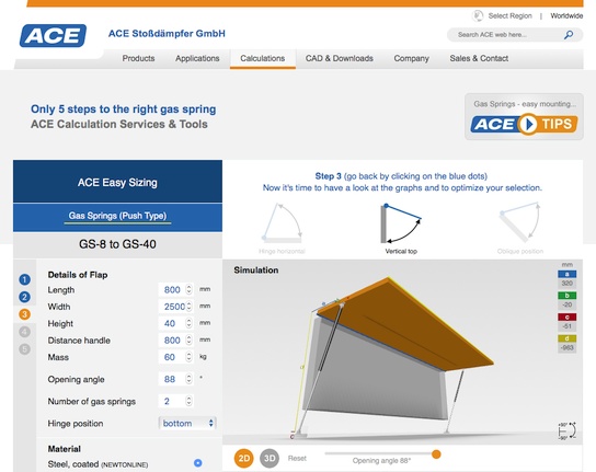 ACE gas spring calculation tool