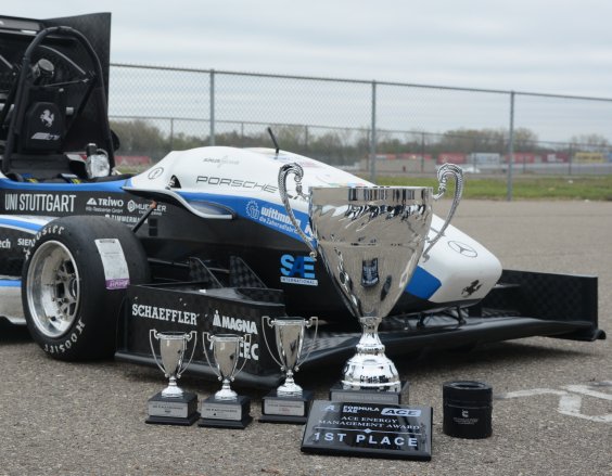 The racing team of the University of Stuttgart wins the 2019 ACE Energy Management Award during the races of Formula SAE at the Michigan Speedway International in the USA